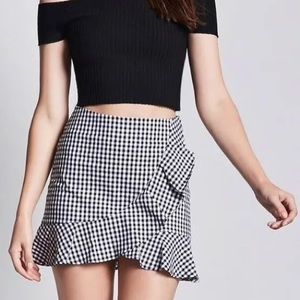 Checkered Black and White Ruffled Mini Skirt